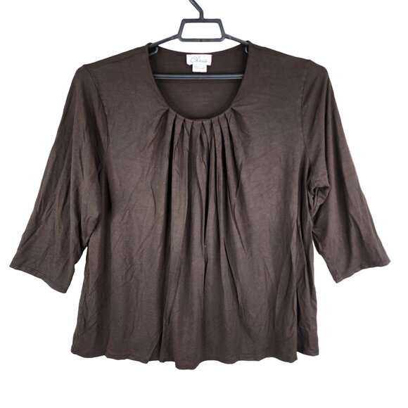 Womens Brown Chaus Top Blouse 3/4 Sleeves Pleated Front Size 2X - Picture 1 of 10
